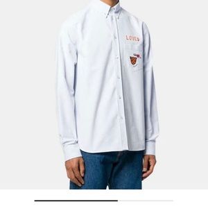 GUCCI MENS Loved Tiger Head Embroidered Long Sleeve Shirt LightBlue 574534 16.5